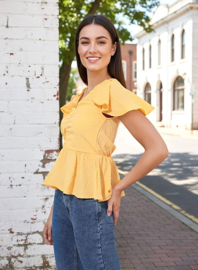 Freehand  Women Fit and Flared Textured V neck Half Sleeves Peplum Top for Women | Best Price UAE